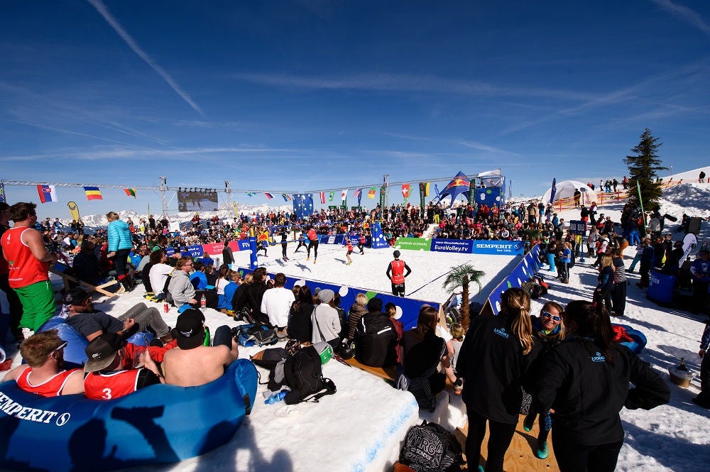 Sonsor Volleyball 30.03.2019, Flying Mozart, WagrainSnowvolleyball, FIVB World Tour Wagrain / Kleinarl, Main Draw, Österreich / Oesterreich vs. BrasilienFoto: Conny Kurth / www.kurth-media.de