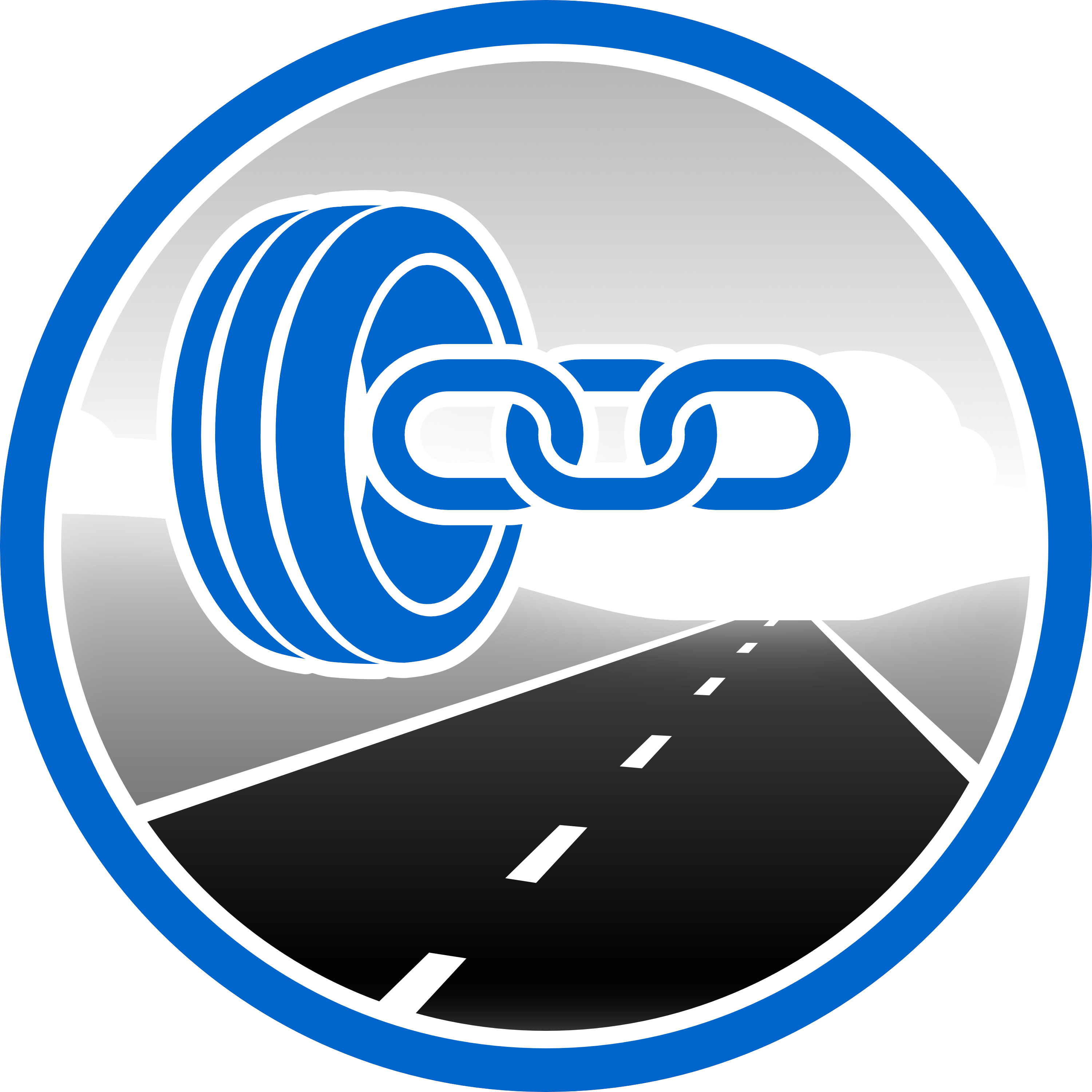 Round seal with a road, a tyre, and a chain to symbolise robustness