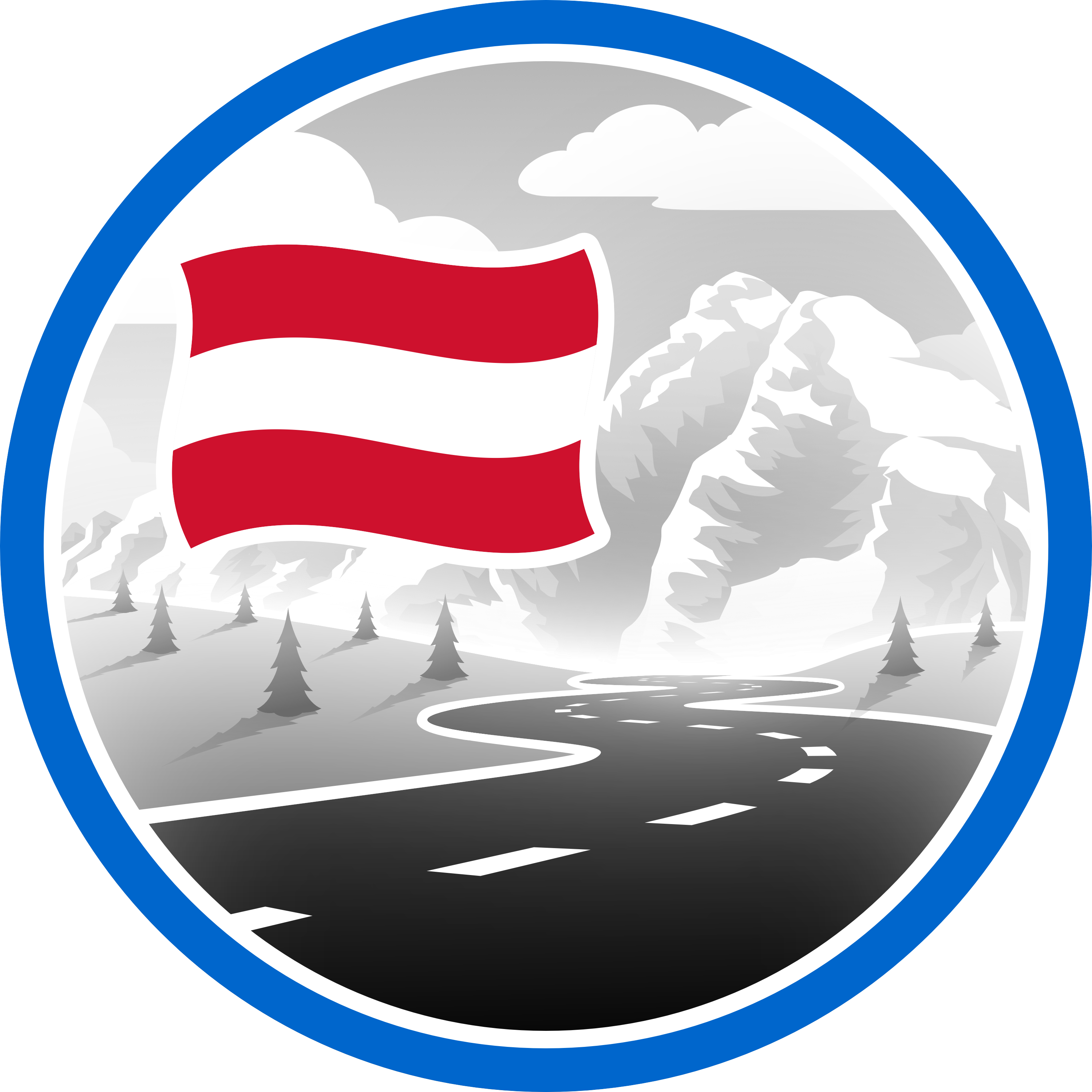 Round seal with a road, a mountain, and an Austrian flag