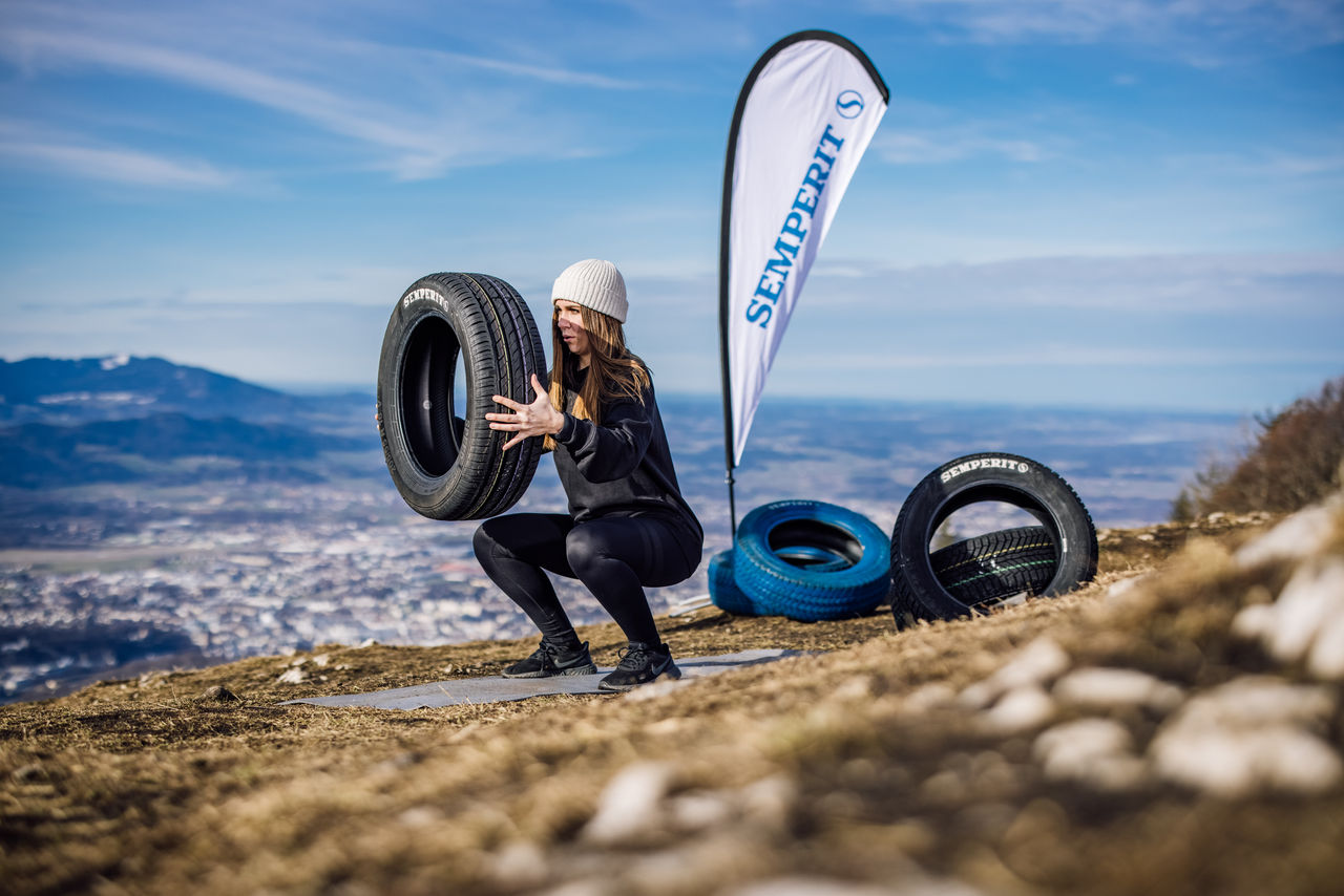 Sport with Tyres 7 Squats