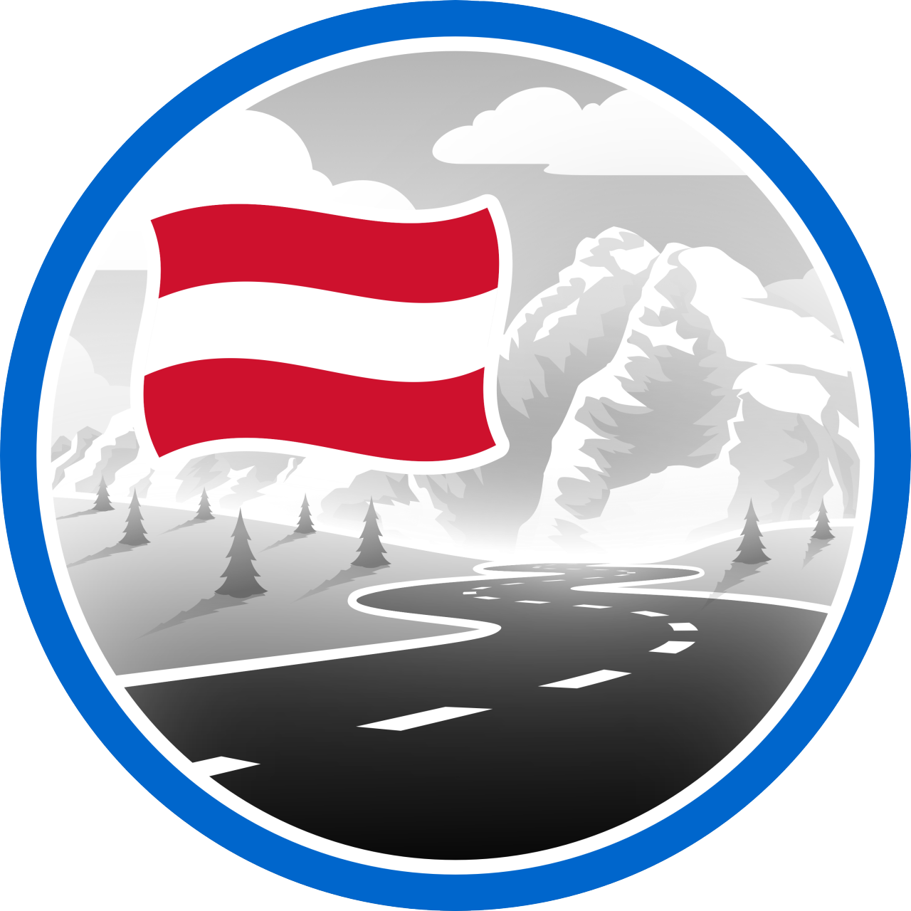 Round seal with a road, a mountain, and an Austrian flag