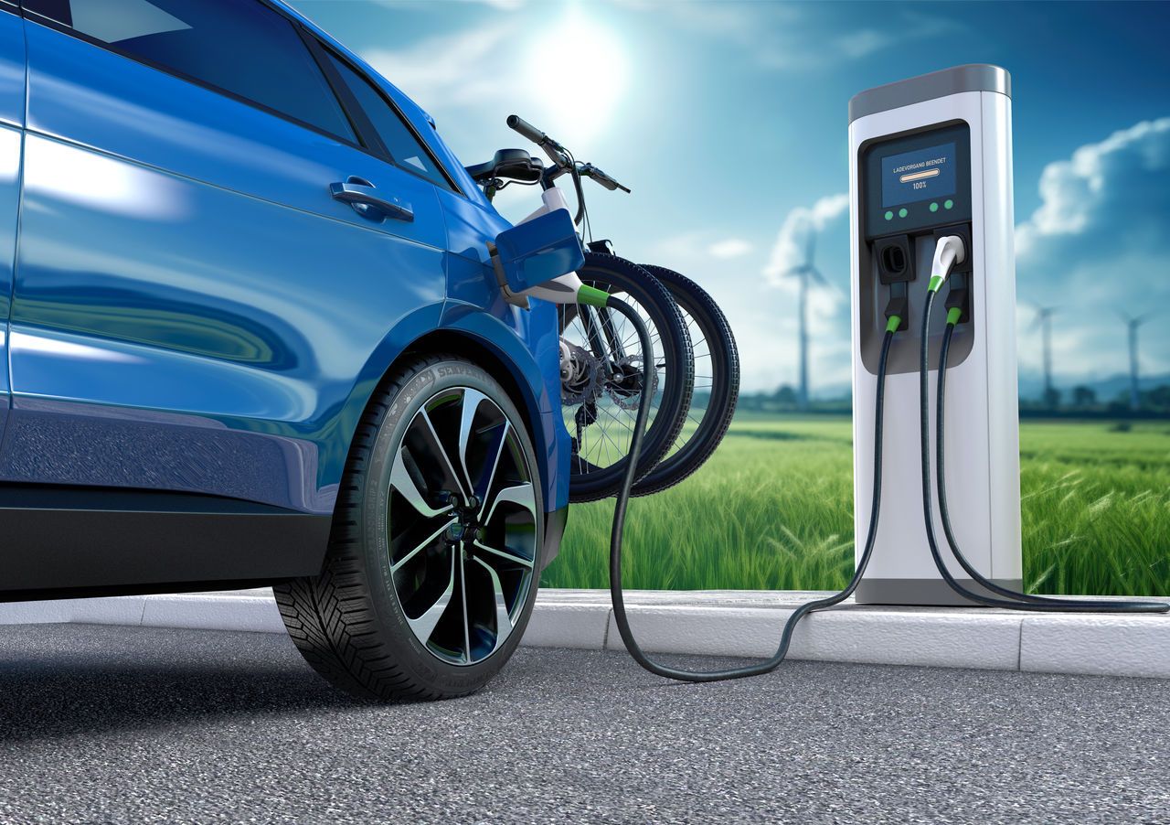 Electric vehicle at a charging station