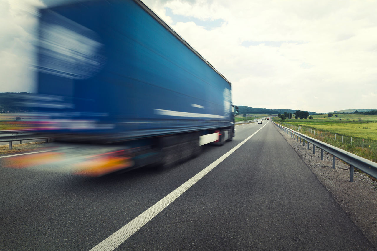 Semperit truck on a highway. Slow shutter speed image.